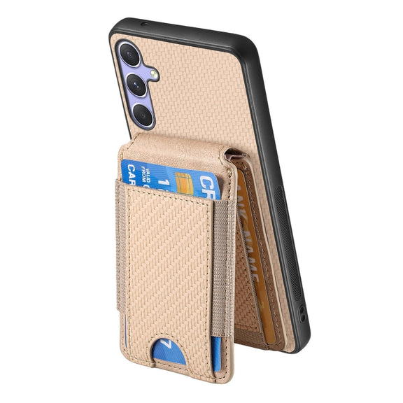 For Samsung Galaxy S25 5G Carbon Fiber Vertical Flip Wallet Stand Phone Case(Khaki)