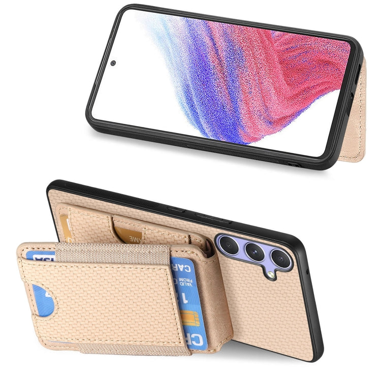 For Samsung Galaxy S25 5G Carbon Fiber Vertical Flip Wallet Stand Phone Case(Khaki)