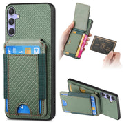For Samsung Galaxy S25 5G Carbon Fiber Vertical Flip Wallet Stand Phone Case(Green)