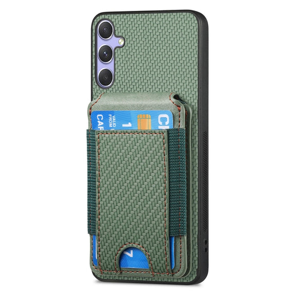 For Samsung Galaxy S25 5G Carbon Fiber Vertical Flip Wallet Stand Phone Case(Green)