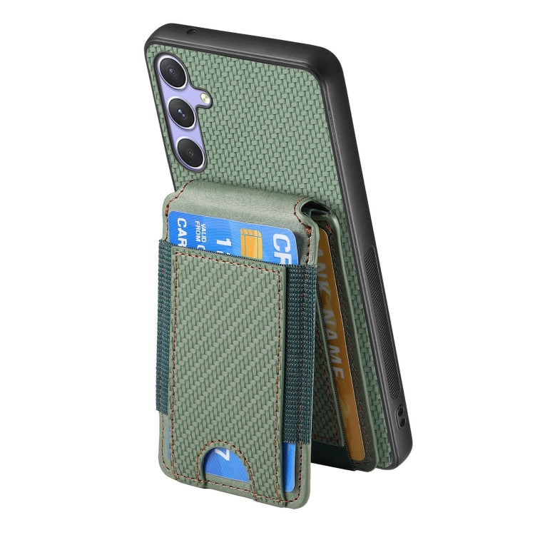 For Samsung Galaxy S25 5G Carbon Fiber Vertical Flip Wallet Stand Phone Case(Green)
