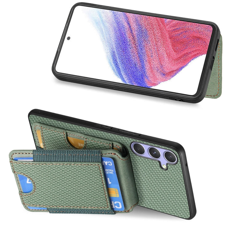 For Samsung Galaxy S25 5G Carbon Fiber Vertical Flip Wallet Stand Phone Case(Green)