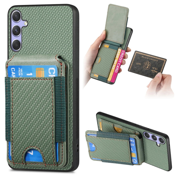 For Samsung Galaxy S25 5G Carbon Fiber Vertical Flip Wallet Stand Phone Case(Green)