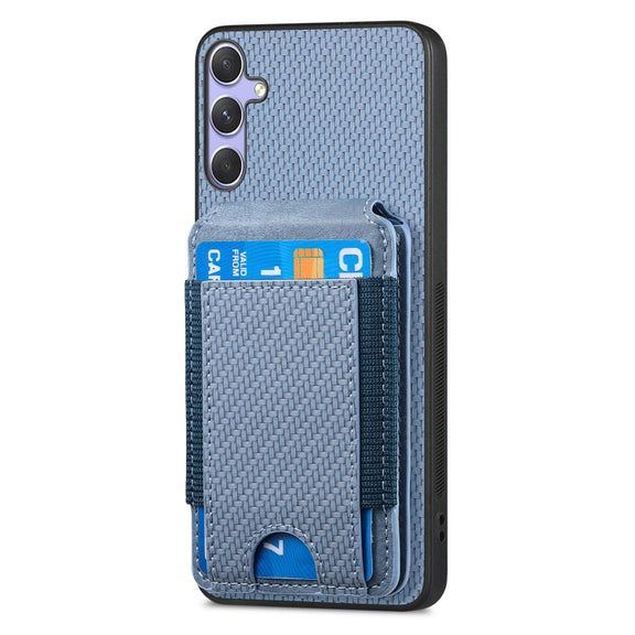 For Samsung Galaxy S25+ 5G Carbon Fiber Vertical Flip Wallet Stand Phone Case(Blue)