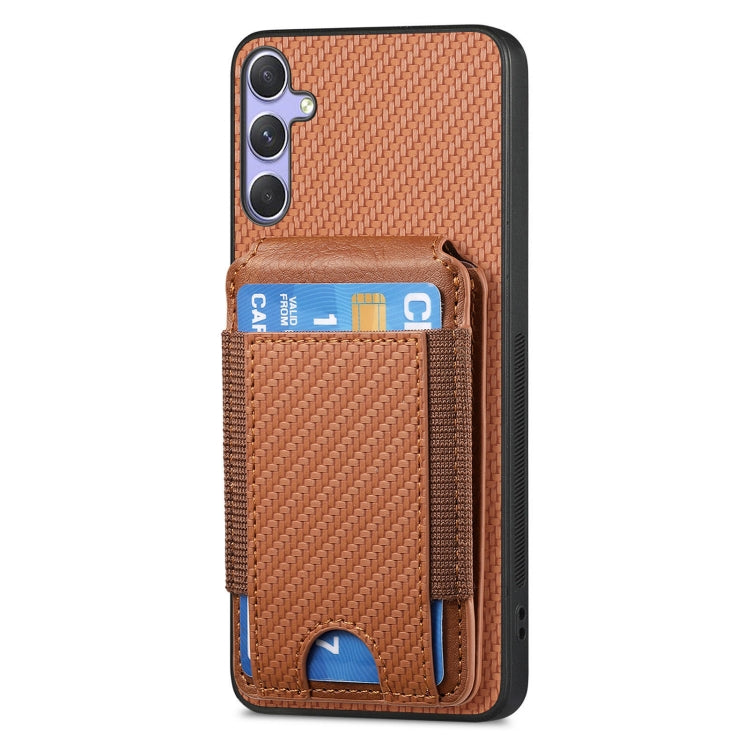 For Samsung Galaxy S25+ 5G Carbon Fiber Vertical Flip Wallet Stand Phone Case(Brown)