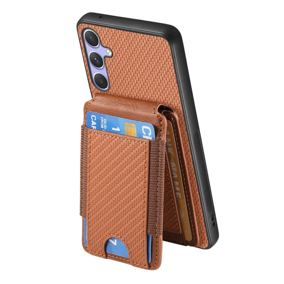 For Samsung Galaxy S25+ 5G Carbon Fiber Vertical Flip Wallet Stand Phone Case(Brown)