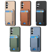 For Samsung Galaxy S25+ 5G Carbon Fiber Vertical Flip Wallet Stand Phone Case(Blue)