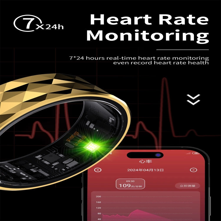 R12M SIZE 22 Smart Ring, Support Wellness Tracking / Multiple Exercise Modes(Gold)