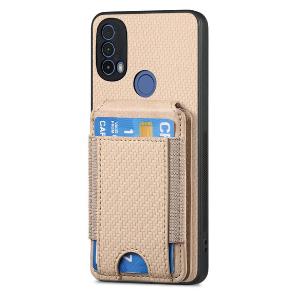 For Motorola Moto G Power 2024 5G Carbon Fiber Vertical Flip Wallet Stand Phone Case(Khaki)