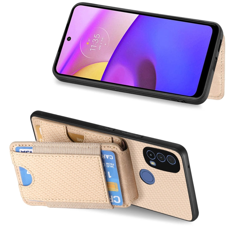 For Motorola Moto G Power 2024 5G Carbon Fiber Vertical Flip Wallet Stand Phone Case(Khaki)