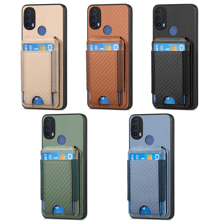 For Motorola Moto G Play 2024 4G Carbon Fiber Vertical Flip Wallet Stand Phone Case(Khaki)