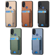 For Motorola Moto E40 Carbon Fiber Vertical Flip Wallet Stand Phone Case(Black)