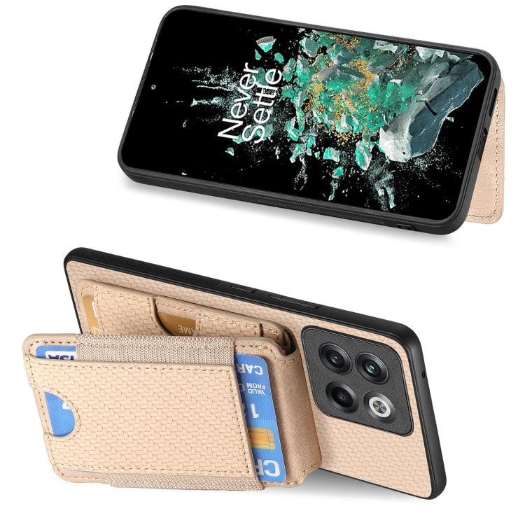 For OnePlus Nord CE3 Carbon Fiber Vertical Flip Wallet Stand Phone Case(Khaki)