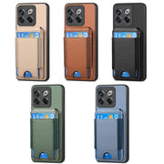 For OnePlus 12 5G Carbon Fiber Vertical Flip Wallet Stand Phone Case(Khaki)