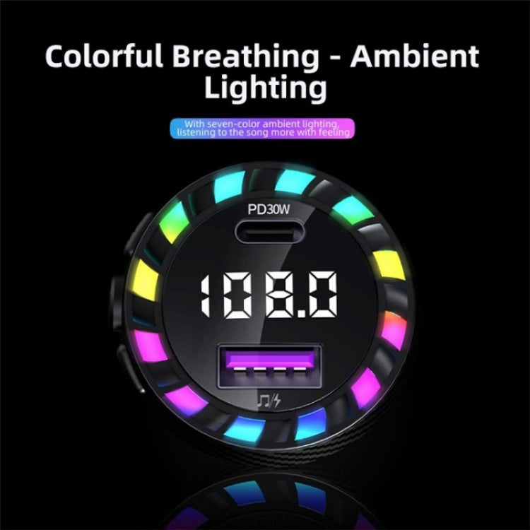 C55 With Breathing Light Bluetooth FM Transmitter USB+Type-C Car Fast Charger