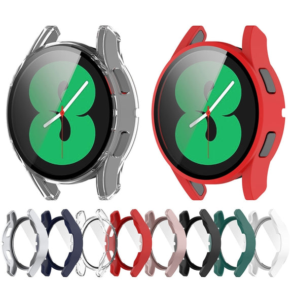 For Samsung Galaxy Watch FE 40mm PC + Tempered Glass Film Integrated Watch Protective Case(Silver)