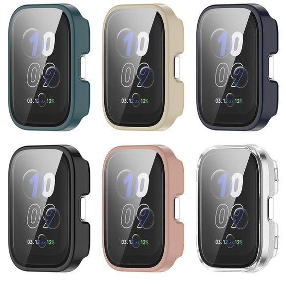 For Amazfit bip5 Unity PC + Tempered Glass Film Integrated Watch Protective Case(Pine Needle Green)