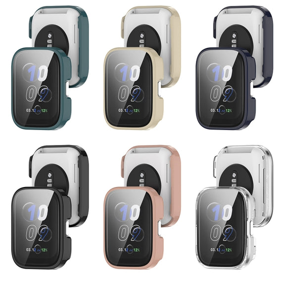 For Amazfit bip5 Unity PC + Tempered Glass Film Integrated Watch Protective Case(Transparent White)