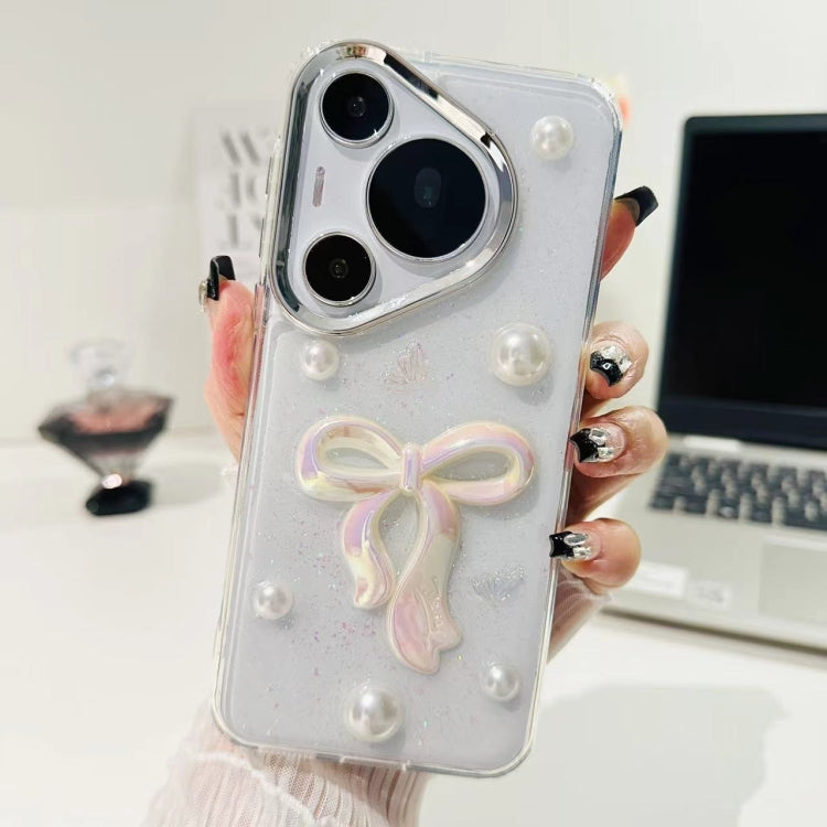 For Huawei Pura 70 3D Bow Pearl Love Flower TPU Phone Case(Pearl Bow)