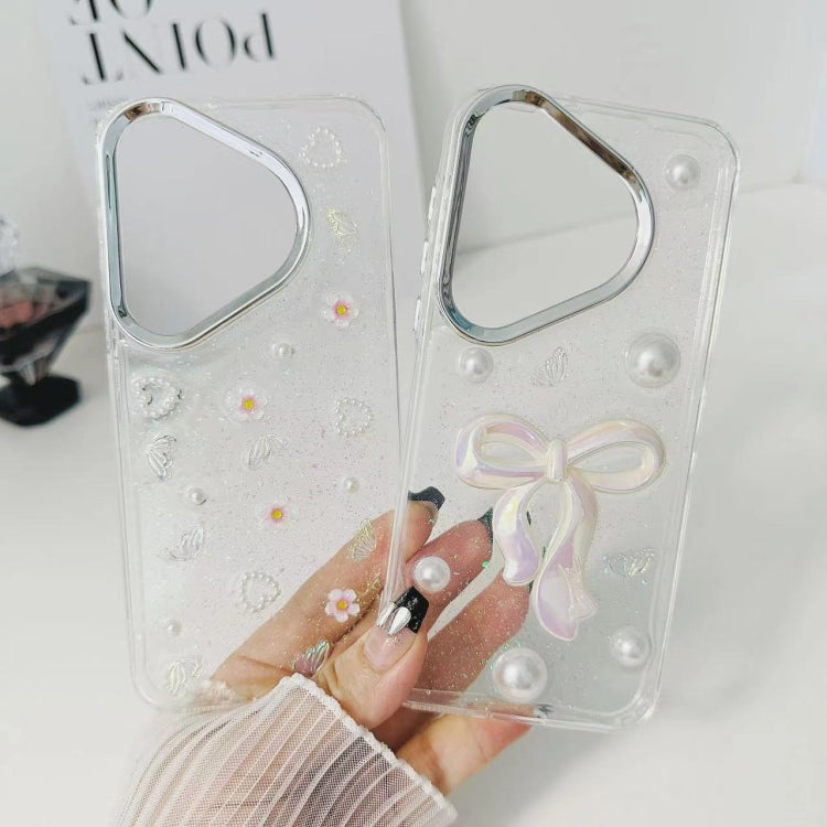 For Huawei Pura 70 3D Bow Pearl Love Flower TPU Phone Case(Pearl Bow)