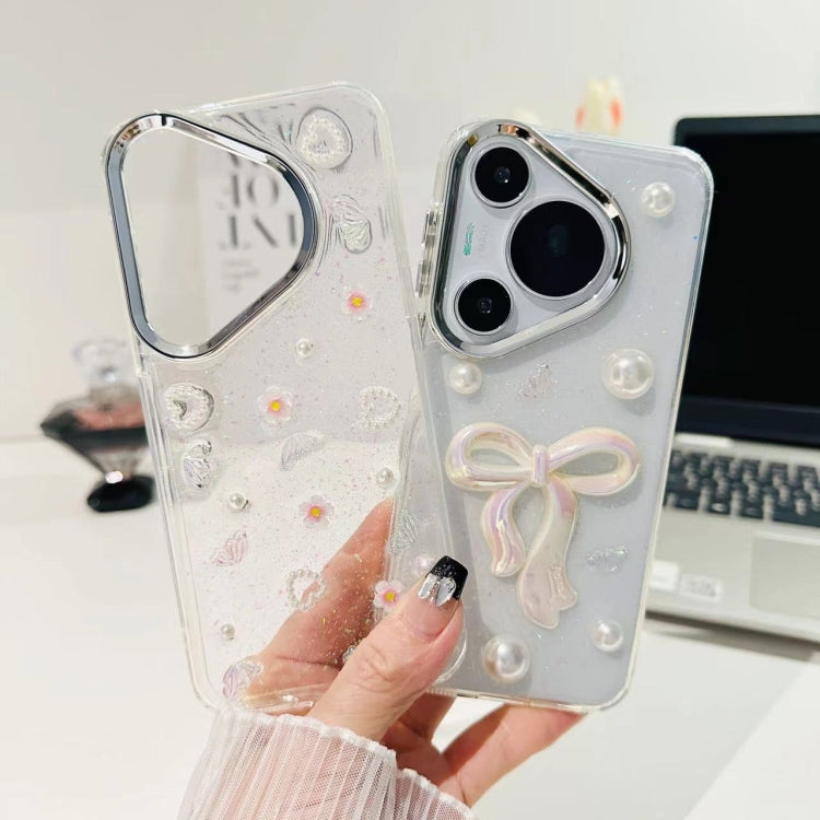 For Huawei Pura 70 3D Bow Pearl Love Flower TPU Phone Case(Pearl Bow)