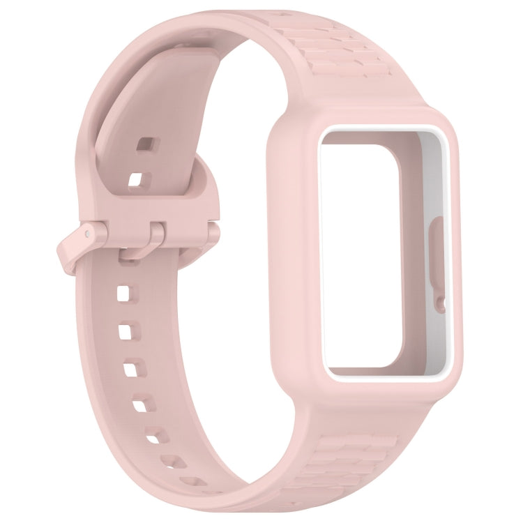 For  Huawei Band 8 Two Color Frame Integrated Silicone Watch Band(Light Pink)
