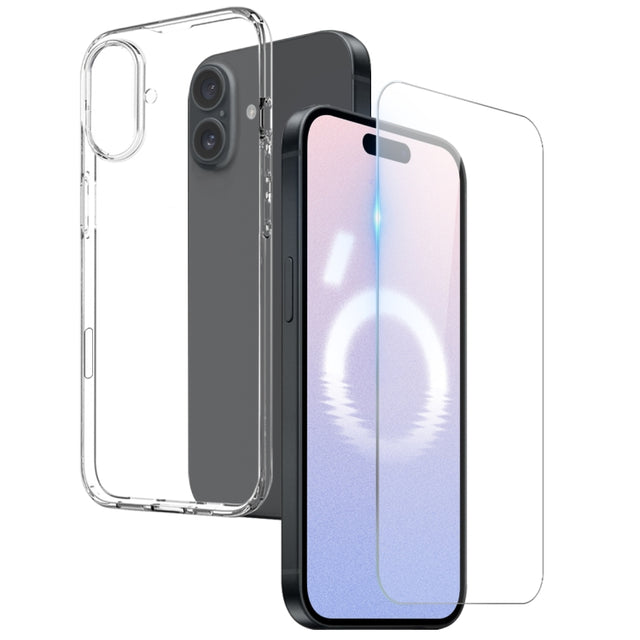 For iPhone 16 NORTHJO 2 in 1 TPU Phone Case Screen Protector Tempered Glass Film(Clear)
