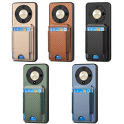 For Honor Magic6 Pro Carbon Fiber Vertical Flip Wallet Stand Phone Case(Khaki)