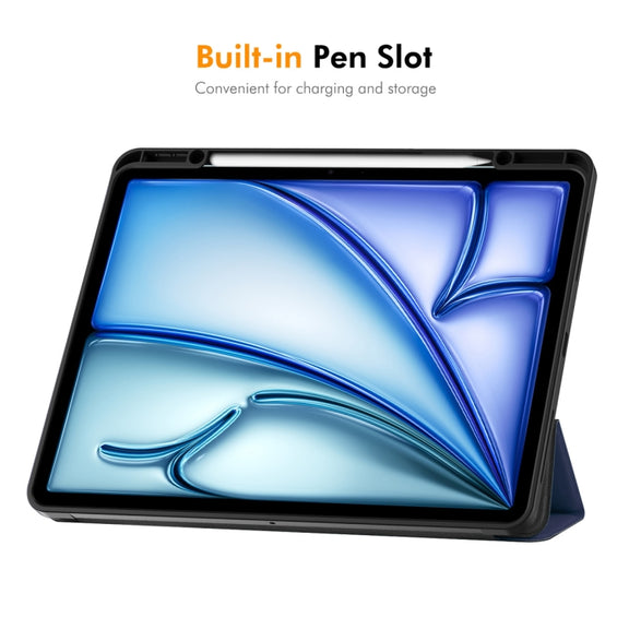 For iPad Air 13 2024 ENKAY Tri-fold Custer Texture TPU Leather Smart Tablet Case with Pen Slot(Black)