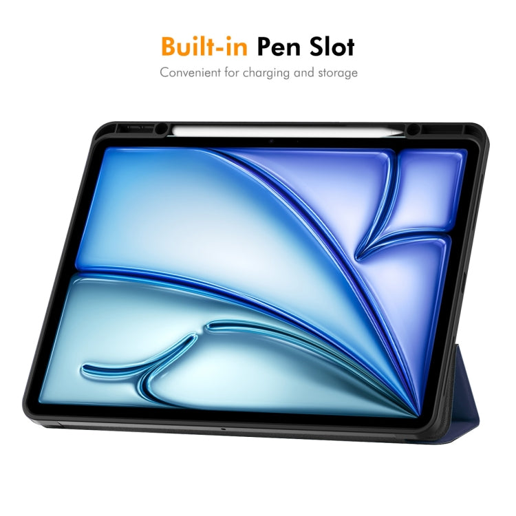 For iPad Air 13 2024 ENKAY Tri-fold Custer Texture TPU Leather Smart Tablet Case with Pen Slot(Grey)
