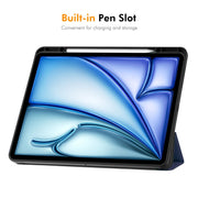 For iPad Air 13 2024 ENKAY Tri-fold Custer Texture TPU Leather Smart Tablet Case with Pen Slot(Grey)