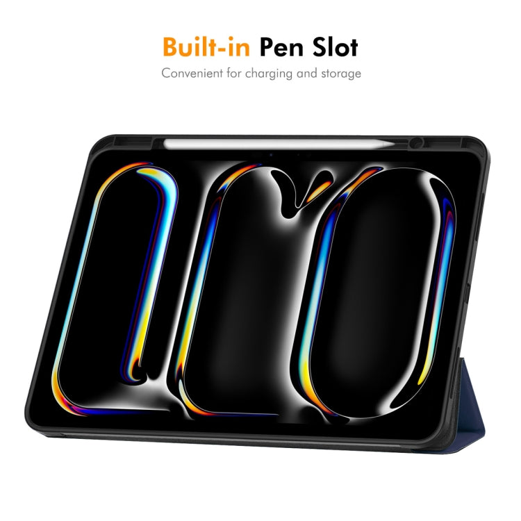 For iPad Pro 13 2024 ENKAY Tri-fold Custer Texture TPU Leather Smart Tablet Case with Pen Slot(Dark Blue)