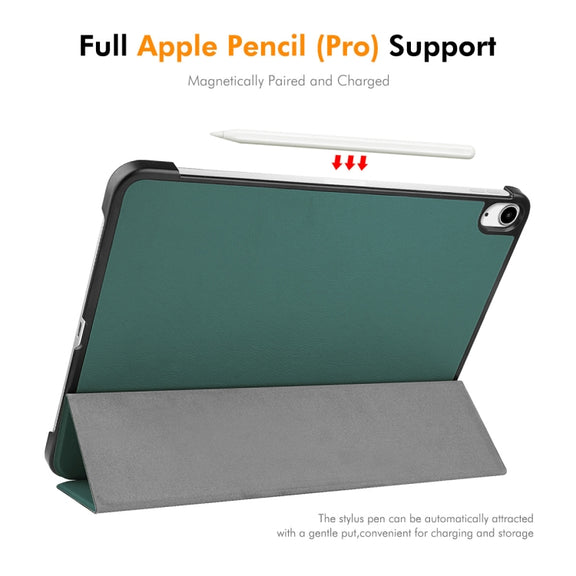 For iPad Air 13 2025 / 2024 ENKAY Tri-fold Custer Texture Plastic Leather Smart Tablet Case(Dark Blue)