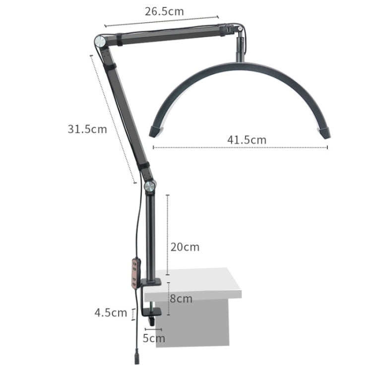 HD-M3X Pro 16 inch Adjustable Brightness Beauty Light Half Moon Light Eyelash Tech Lamp, Plug:US Plug(Black)
