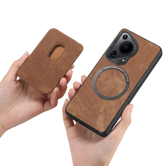 For Huawei Pura 70 Ultra Retro Leather Card Bag Magnetic Phone Case(Brown)