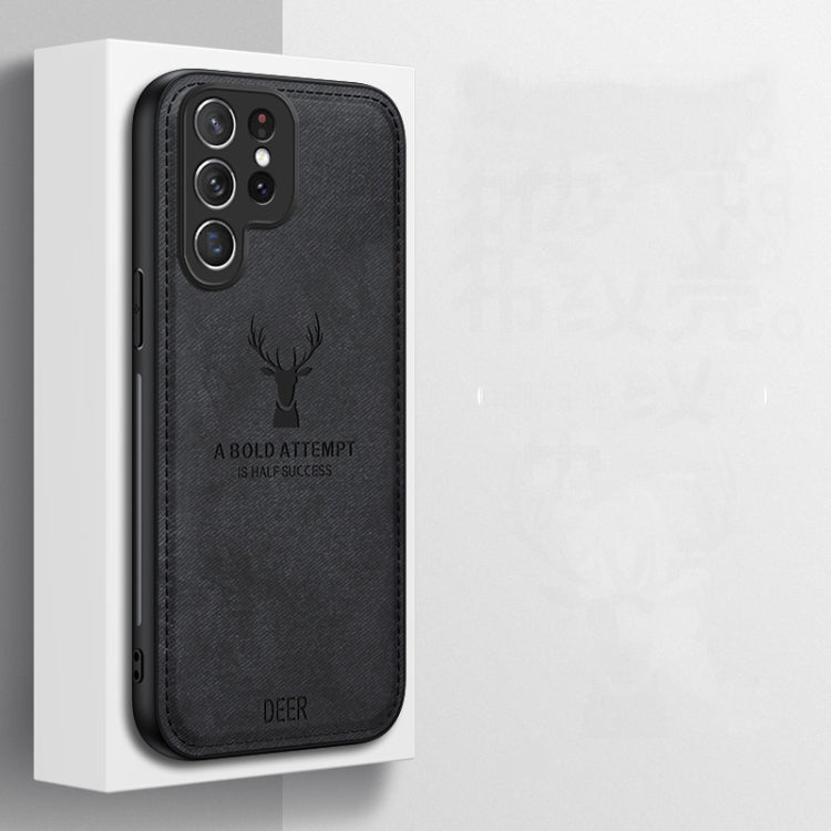 For Samsung Galaxy S25 Ultra 5G Deer Head Cloth Skin All-inclusive Phone Case(Black)