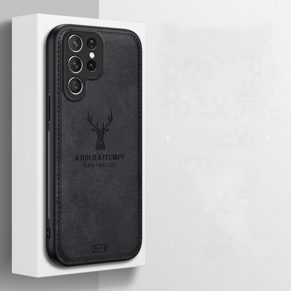 For Samsung Galaxy S25 Ultra 5G Deer Head Cloth Skin All-inclusive Phone Case(Black)