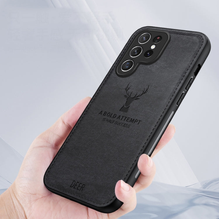 For Samsung Galaxy S25 Ultra 5G Deer Head Cloth Skin All-inclusive Phone Case(Black)