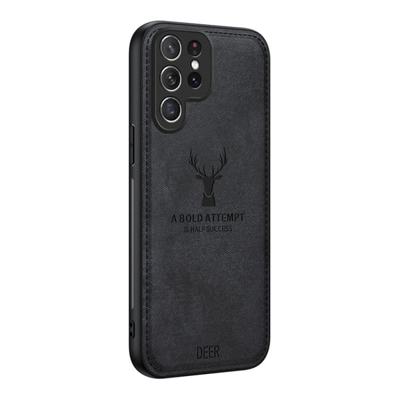For Samsung Galaxy S25 Ultra 5G Deer Head Cloth Skin All-inclusive Phone Case(Black)