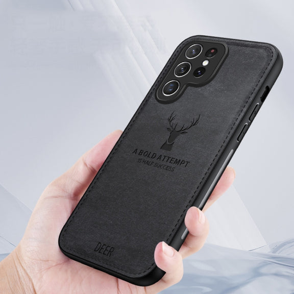 For Samsung Galaxy S25 Ultra 5G Deer Head Cloth Skin All-inclusive Phone Case(Black)