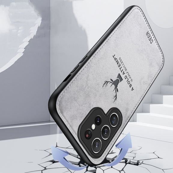 For Samsung Galaxy S25 Ultra 5G Deer Head Cloth Skin All-inclusive Phone Case(Blue)