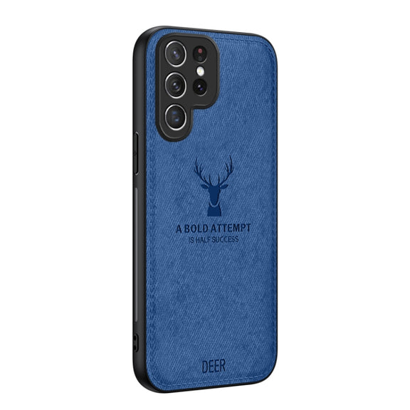 For Samsung Galaxy S25 Ultra 5G Deer Head Cloth Skin All-inclusive Phone Case(Blue)