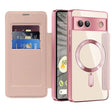 For Google  Pixel 8a Shield Magsafe RFID Anti-theft Rhombus Leather Phone Case(Pink) - Google Cases by PMC TechLife | Online Shopping South Africa | PMC TechLife | Buy Now Pay Later Mobicred