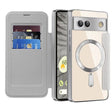 For Google  Pixel 8a Shield Magsafe RFID Anti-theft Rhombus Leather Phone Case(Gray) - Google Cases by PMC TechLife | Online Shopping South Africa | PMC TechLife | Buy Now Pay Later Mobicred