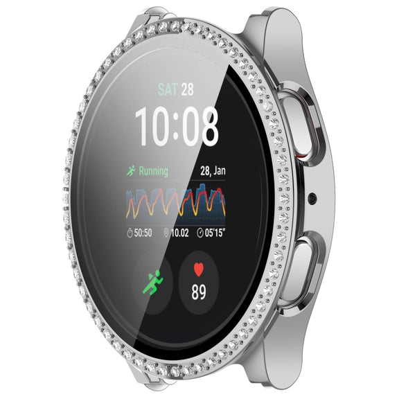 For Samsung Galaxy Watch 7 40mm Single Row Diamond PC + Tempered Film Integrated Watch Protective Case(Silver)