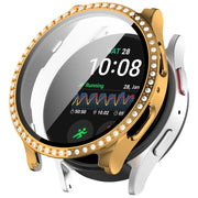For Samsung Galaxy Watch 7 40mm Single Row Diamond PC + Tempered Film Integrated Watch Protective Case(Gold)
