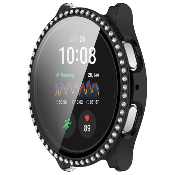 For Samsung Galaxy Watch 7 40mm Single Row Diamond PC + Tempered Film Integrated Watch Protective Case(Black)