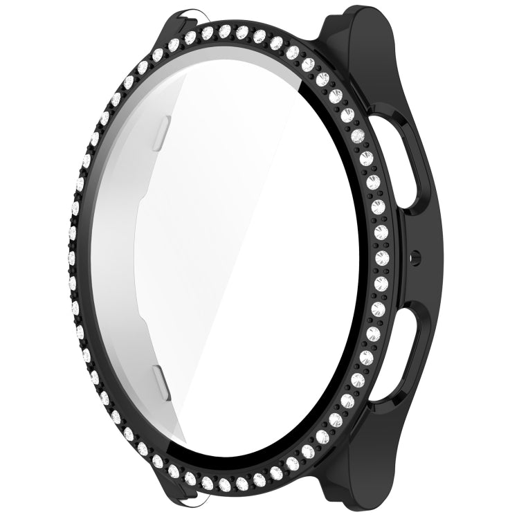 For Samsung Galaxy Watch 7 40mm Single Row Diamond PC + Tempered Film Integrated Watch Protective Case(Black)