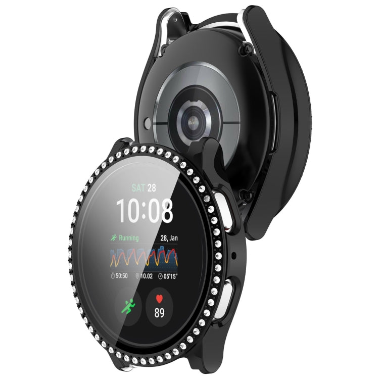For Samsung Galaxy Watch 7 44mm Single Row Diamond PC + Tempered Film Integrated Watch Protective Case(Black)