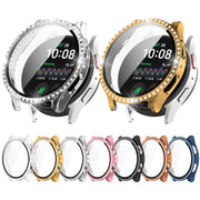 For Samsung Galaxy Watch 7 40mm Single Row Diamond PC + Tempered Film Integrated Watch Protective Case(Black)